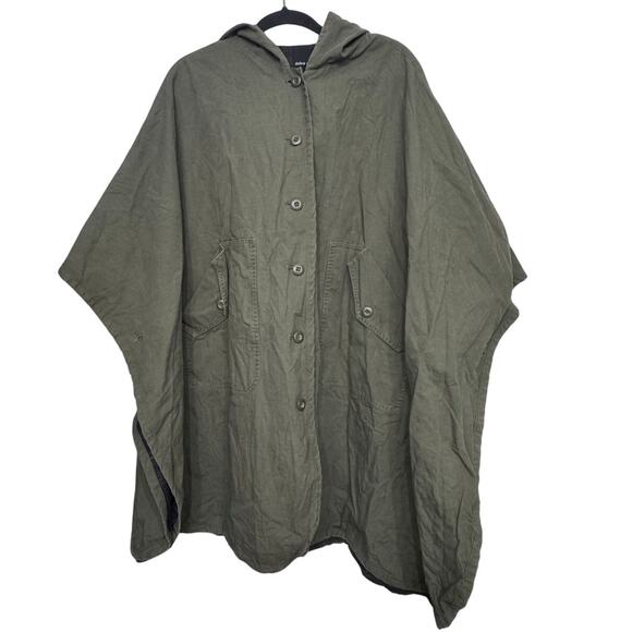 Dolce Vita Hooded Poncho Jacket Olive Green Button Front Plaid Lining Womens M/L - Picture 1 of 7